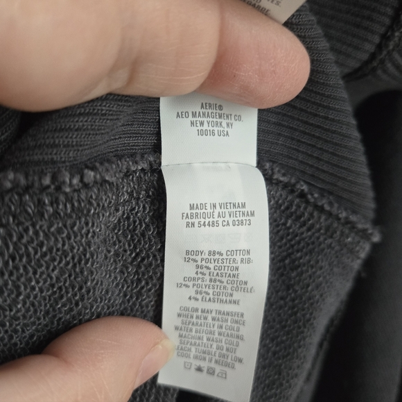 AERIE Dark Gray Puff Sleeve Cotton blend Top - Picture 6 of 8